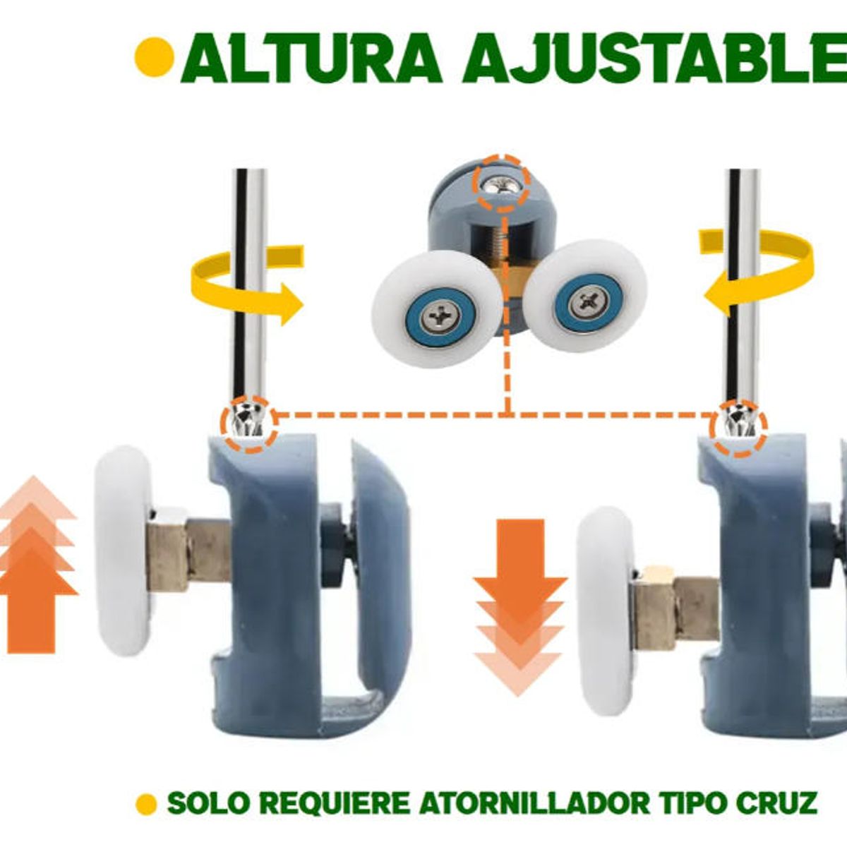 ATURE - 4 Ruedas Para Shower Door, 2 Superiores Doble + 2 Inferiores