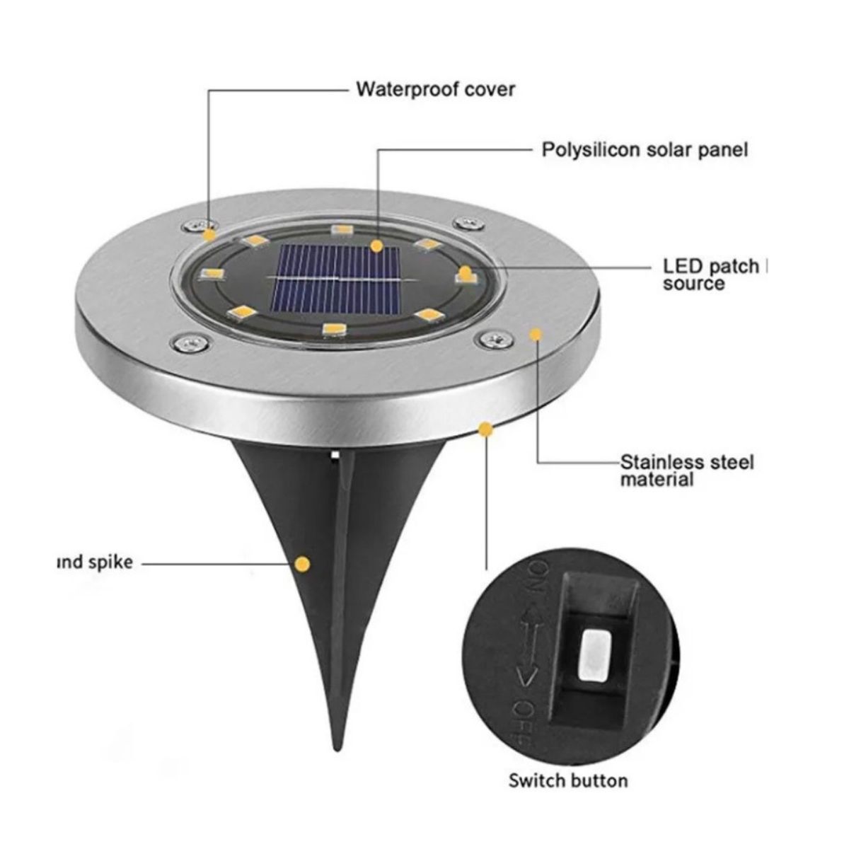 GENERICO - Pack X4 Luz Solar 8 Led Con Estaca Exterior Tierra Jardin