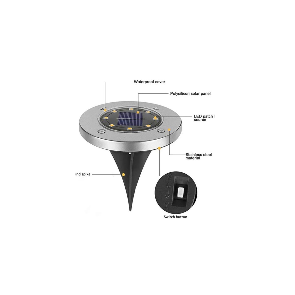 GENERICO - Pack X4 Luz Solar 8 Led Con Estaca Exterior Tierra Jardin