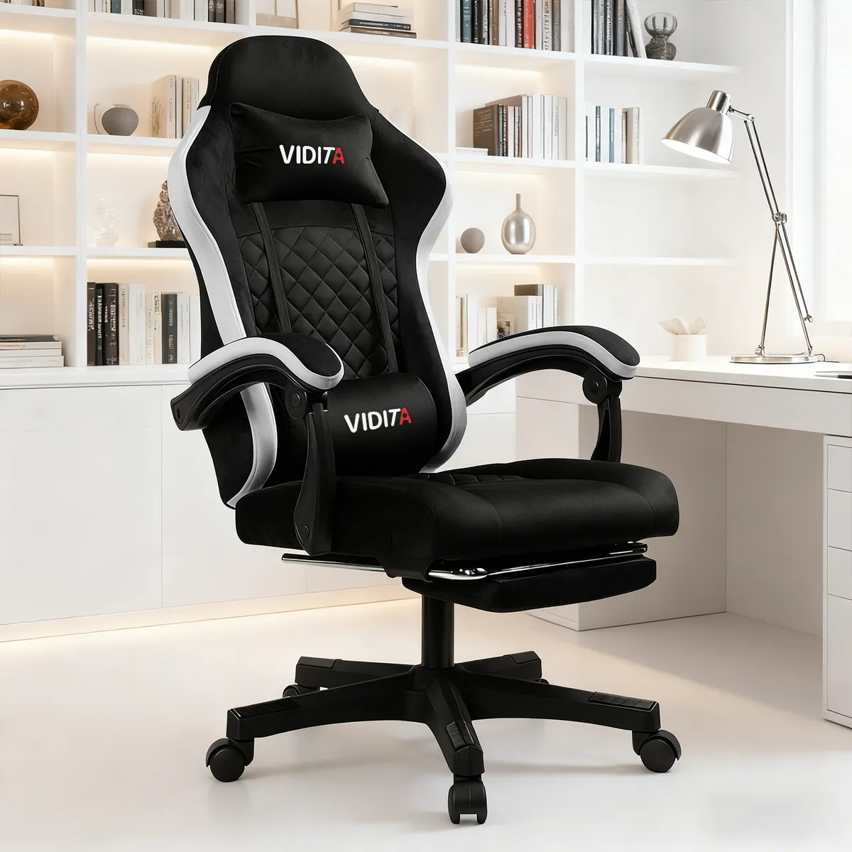 VIDITA - Silla Gamer Con Asiento Amplio Y Tela Premium Para Largas Horas Negra