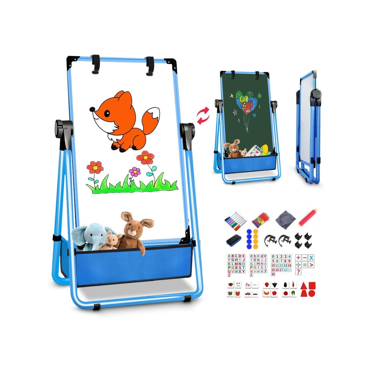 GENERICO - Caballete Para Niños Ajustable De Pie Con Pizarra - azul