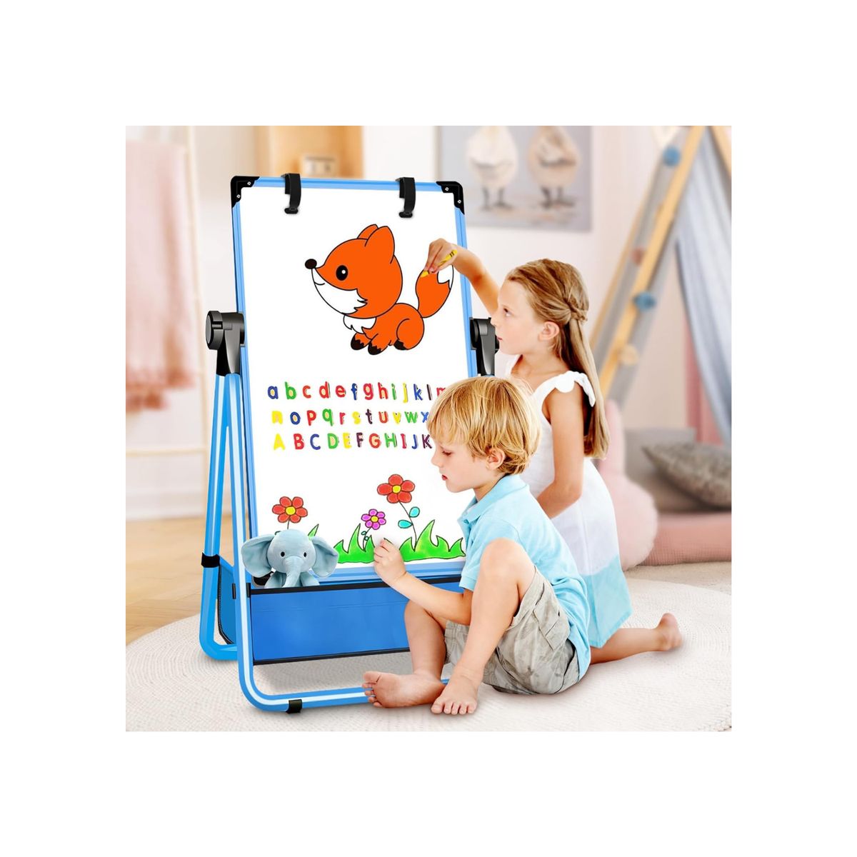 GENERICO - Caballete Para Niños Ajustable De Pie Con Pizarra - azul