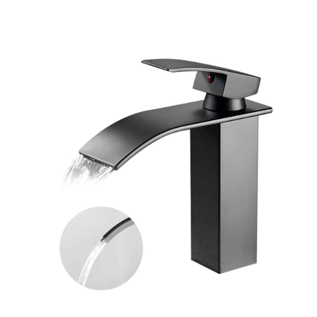 GENERICO - Llave Monomando Alto de Lavamanos  Cascada Diseño Rectangular  Acabado Negro Mate