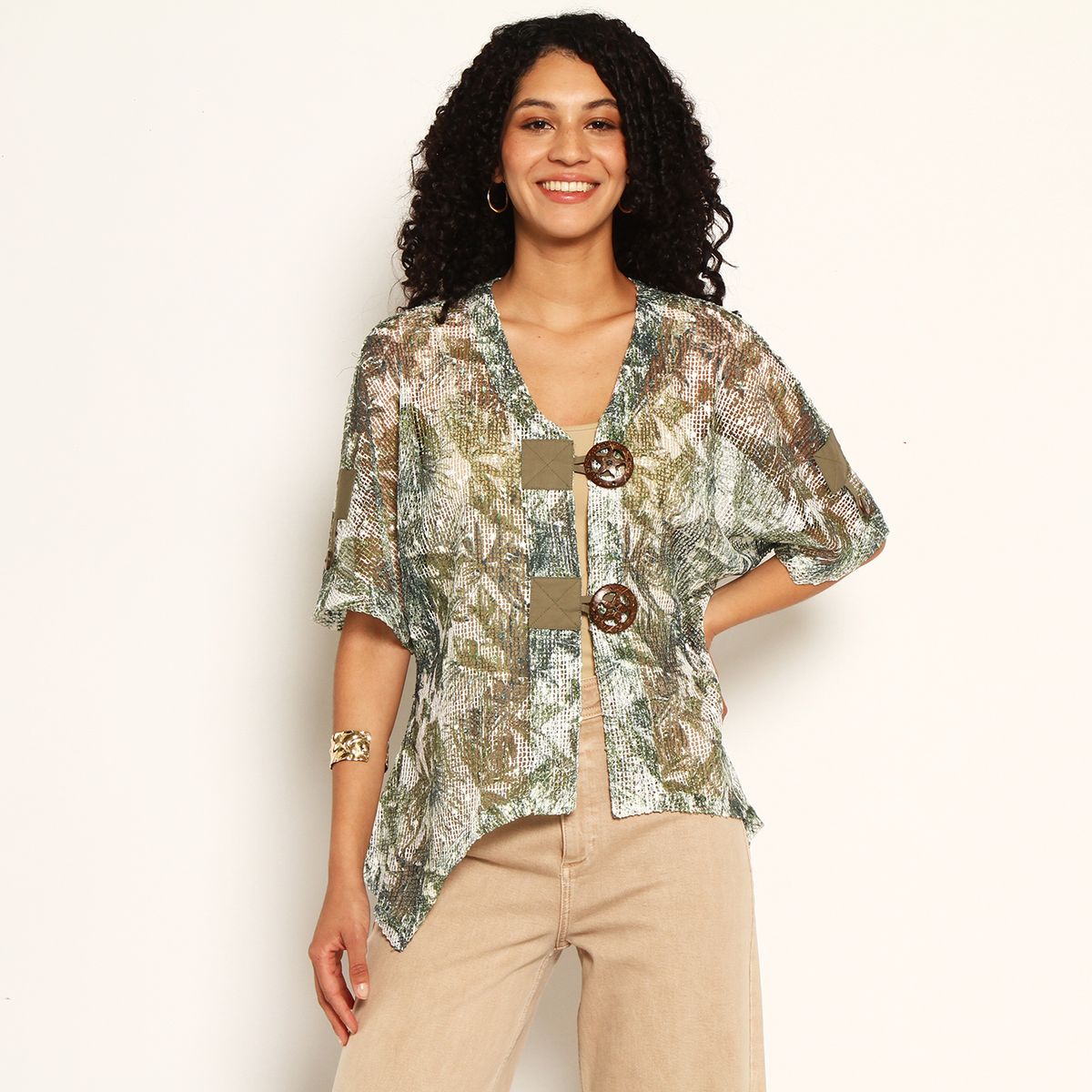 WADOS - CHALECO ESTAMPADO MANGA CORTA TEJIDO ESCOTE V CON BOTONES