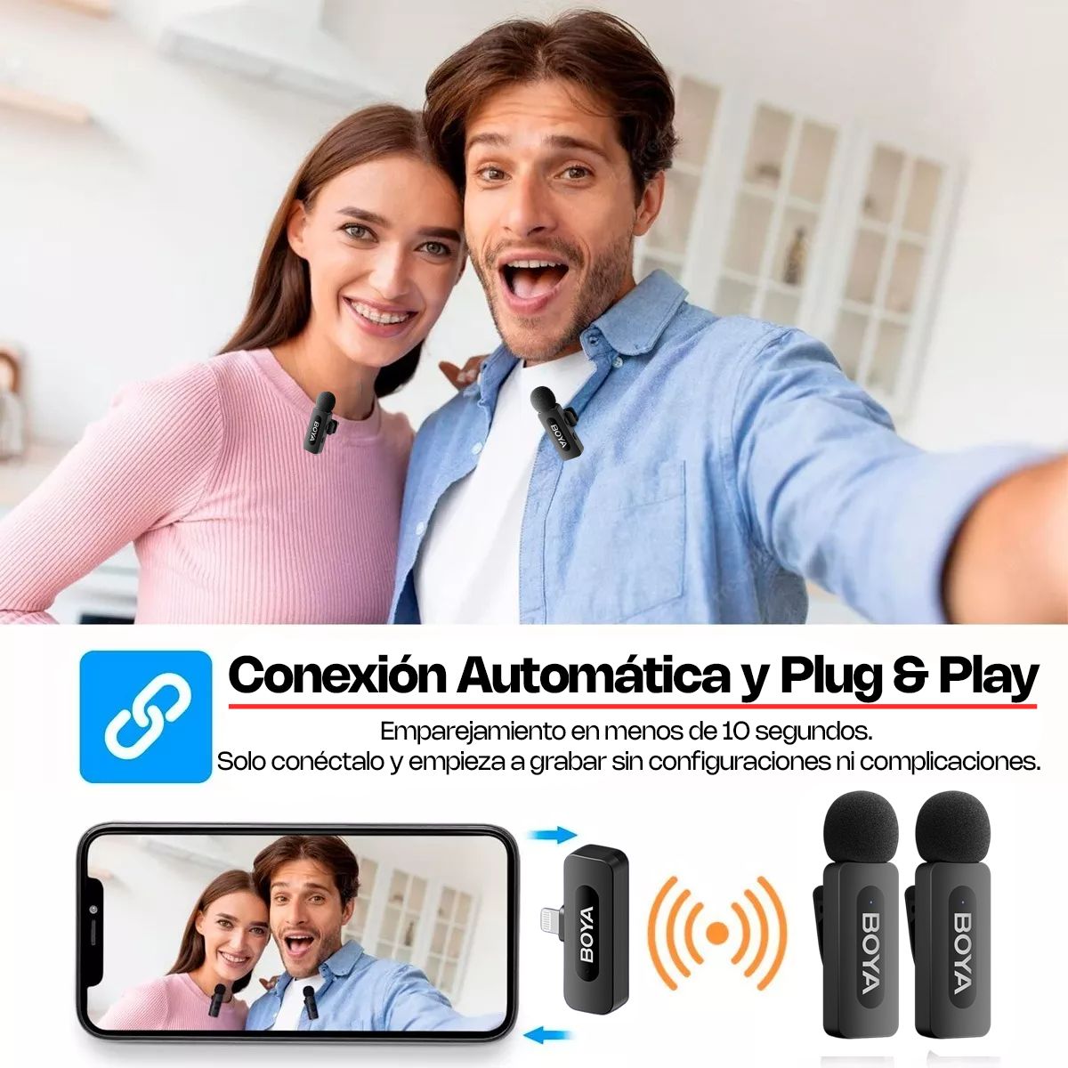 BOYA - Micrófono inalámbrico para celular BOYA V2 para iphone hasta 14 con cancelación de ruido