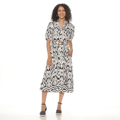 Imagen 2 del producto VESTIDO MANGA CORTA ESTAMPADO ESCOTE V CON CINTURON