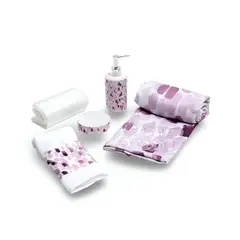 MASHINI - Juego de Baño en Caja 6 Piezas Cortina Toalla y Jaboneras