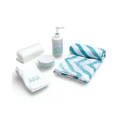 MASHINI - Juego de Baño en Caja 6 Piezas Cortina Toalla y Jaboneras