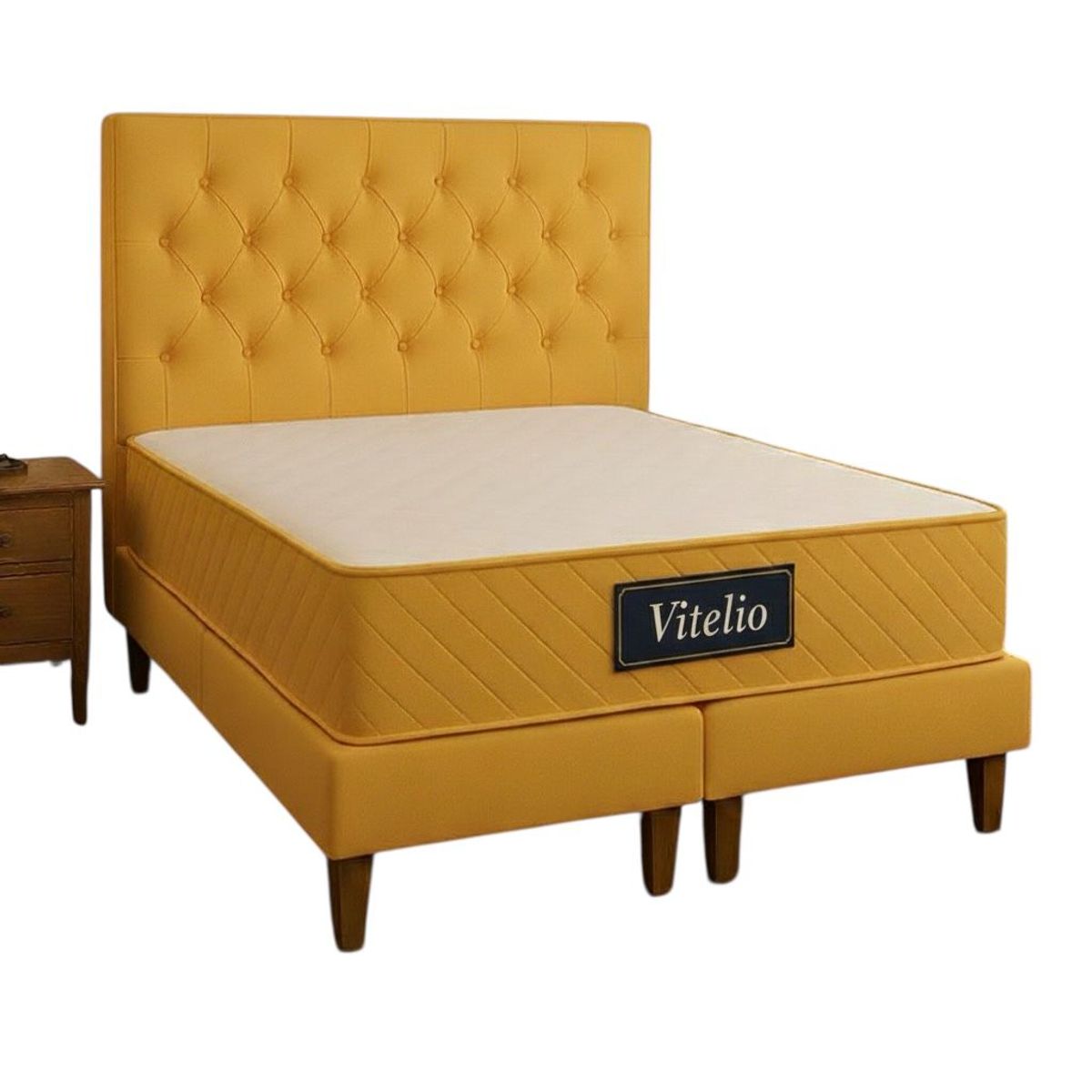 GENERICO - Cama 2 Plazas Con Colchon Amarilla Capitone