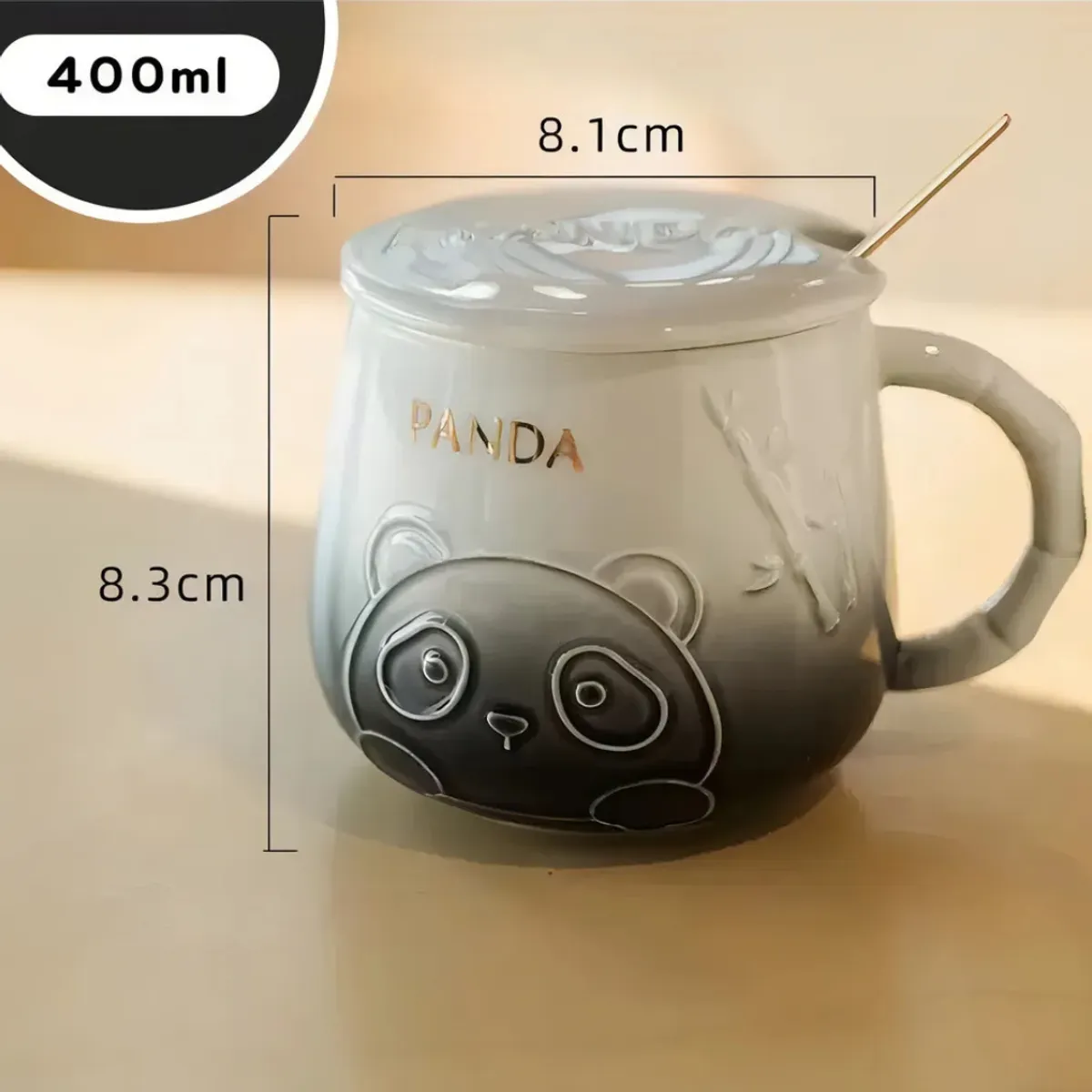SUKEA - Taza Hermoso Vaso Panda De Cerámica 400ml Negro Panda