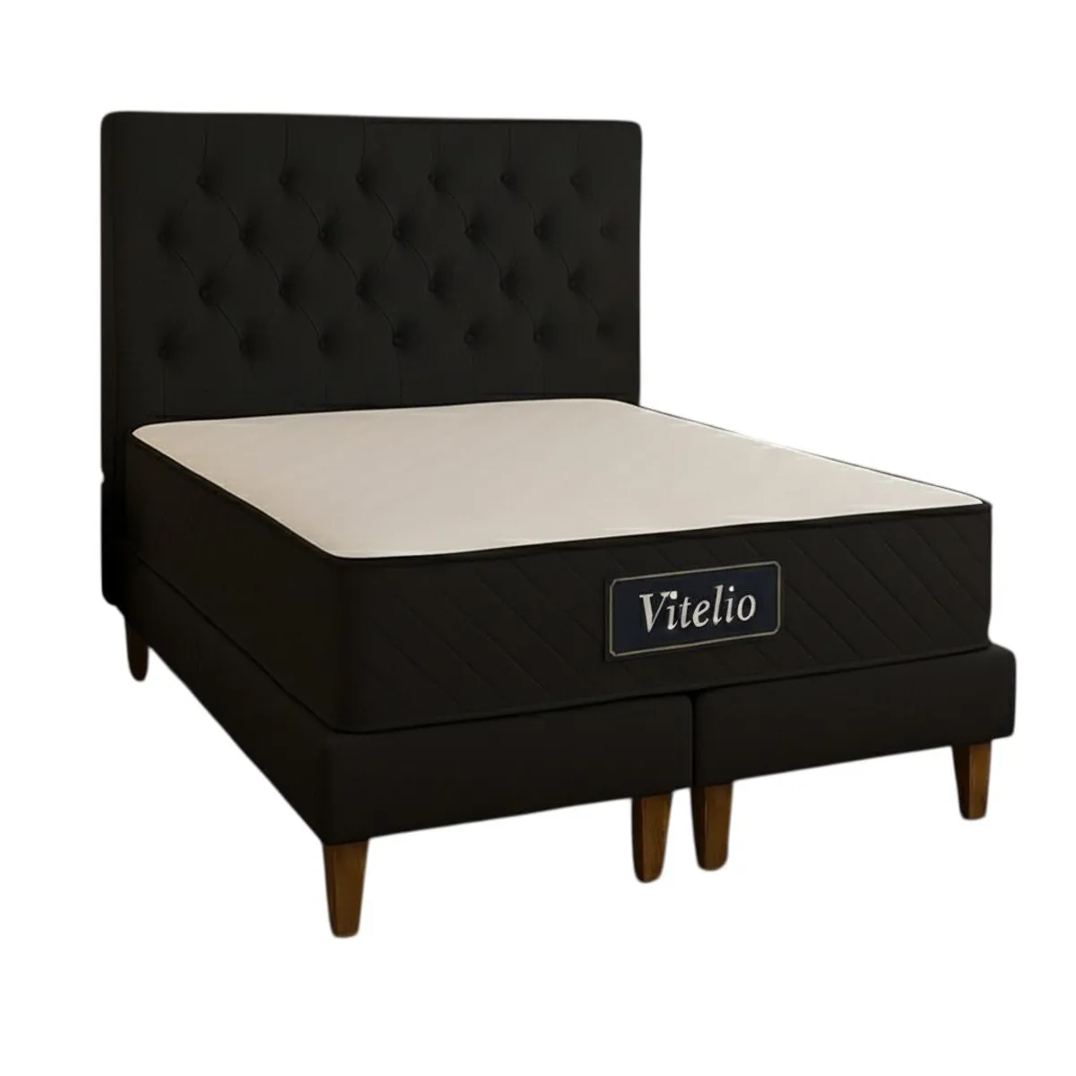 GENERICO - Cama 2 Plazas Con Colchon Negro Capitone