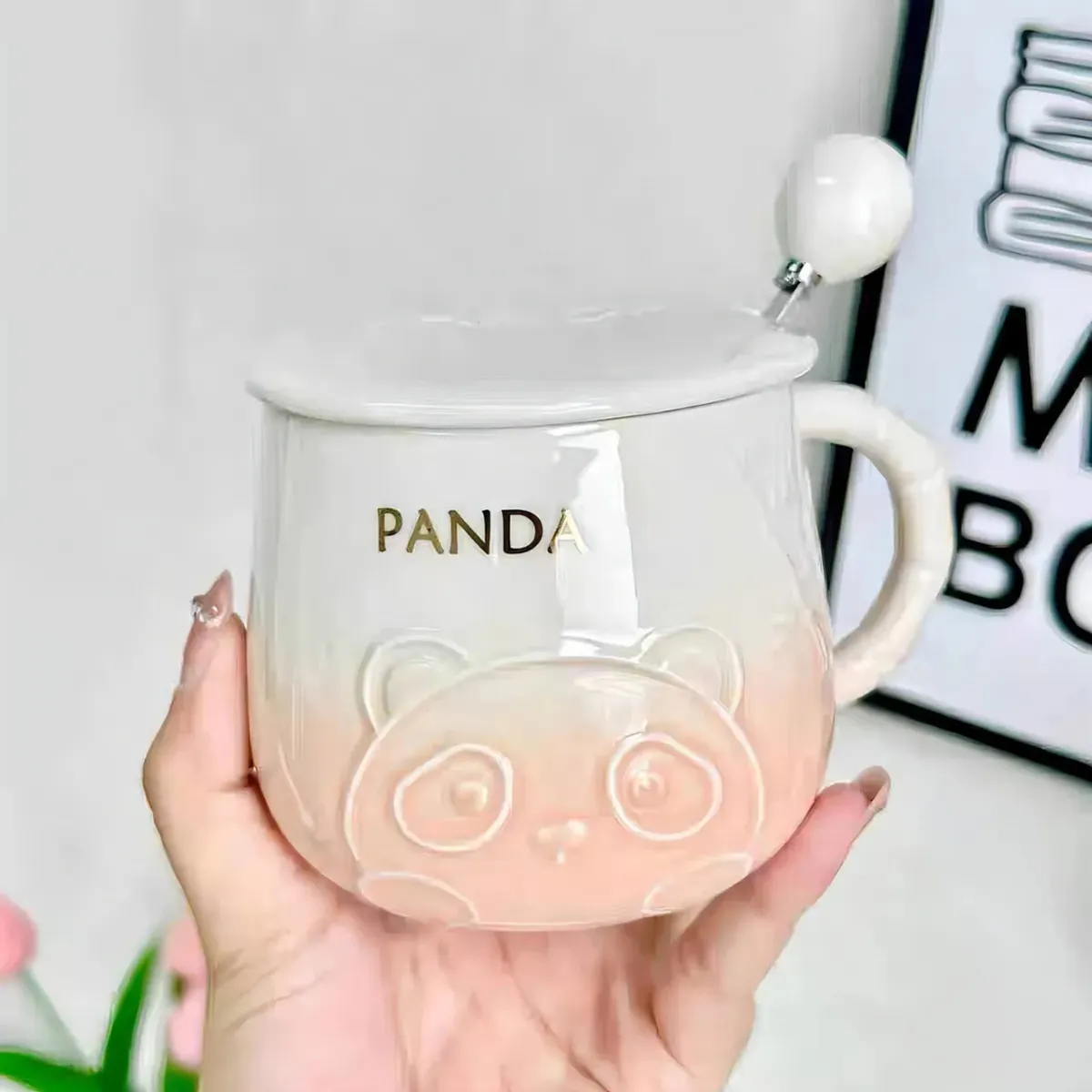 SUKEA - Taza Hermoso Vaso Panda De Cerámica 400ml Rosa Panda