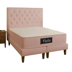 GENERICO - Cama 2 Plazas Con Colchon Rosada Capitone