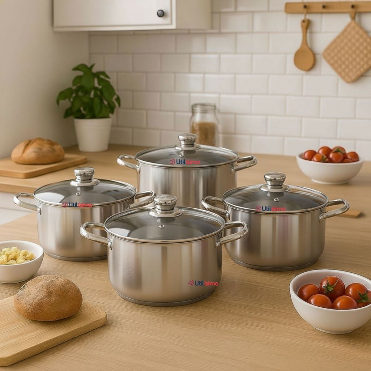 LINE - Juego Mini Batería Cocina 8 Piezas Ollas Acero Inoxidable