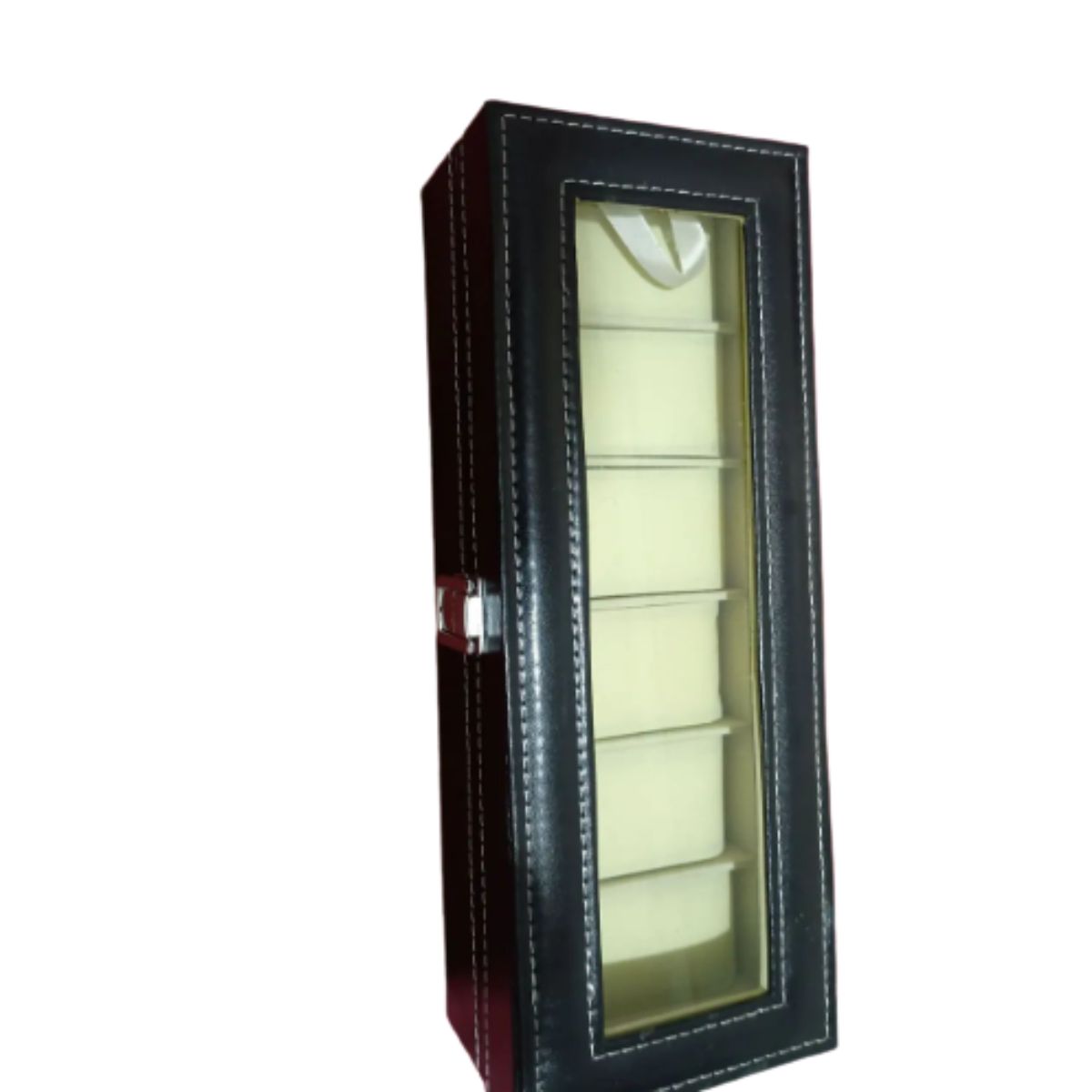 GENERICO - Elegante Estuche/Caja Organizadora para 6 Relojes o Accesorios - Cuero PU Negro con Tapa de Cristal