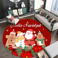 GENERICO - ALFOMBRA REDONDA 90cm COLOR ROJO CON DISEÑO NAVIDEÑO SANTA CLAUS MC