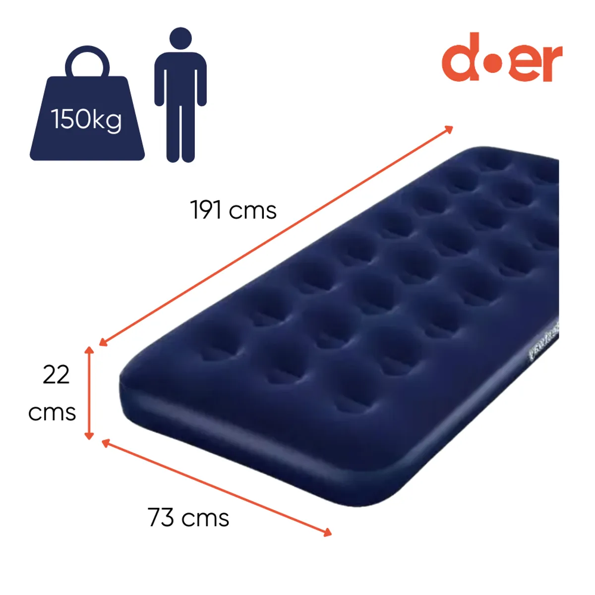 DOER - Colchón inflable AirComfort Single 191x73x22 con inflador manual