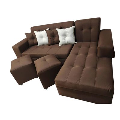 Imagen 2 del producto Sofa Seccional L 3 Cuerpos + 2 Puff Marron Lino