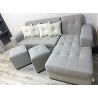 Sofa Seccional L 3 Cuerpos + 2 Puff Gris claro Lino