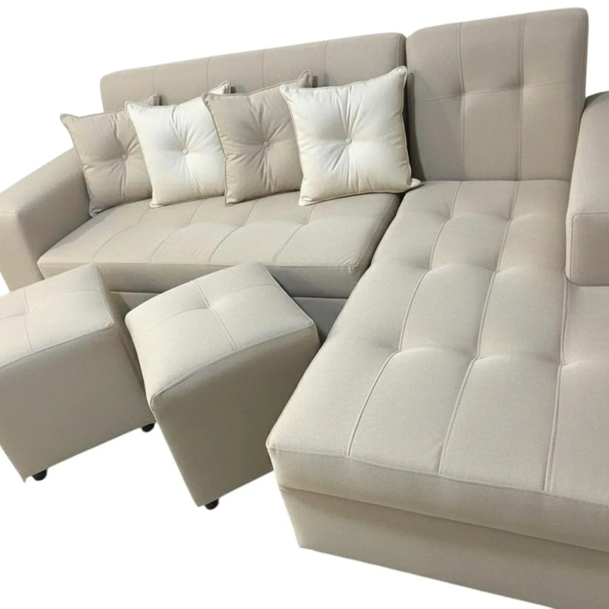 GENERICO - Sofa Seccional L 3 Cuerpos + 2 Puff Beige Lino