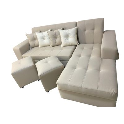 Imagen 2 del producto Sofa Seccional L 3 Cuerpos + 2 Puff Beige Lino