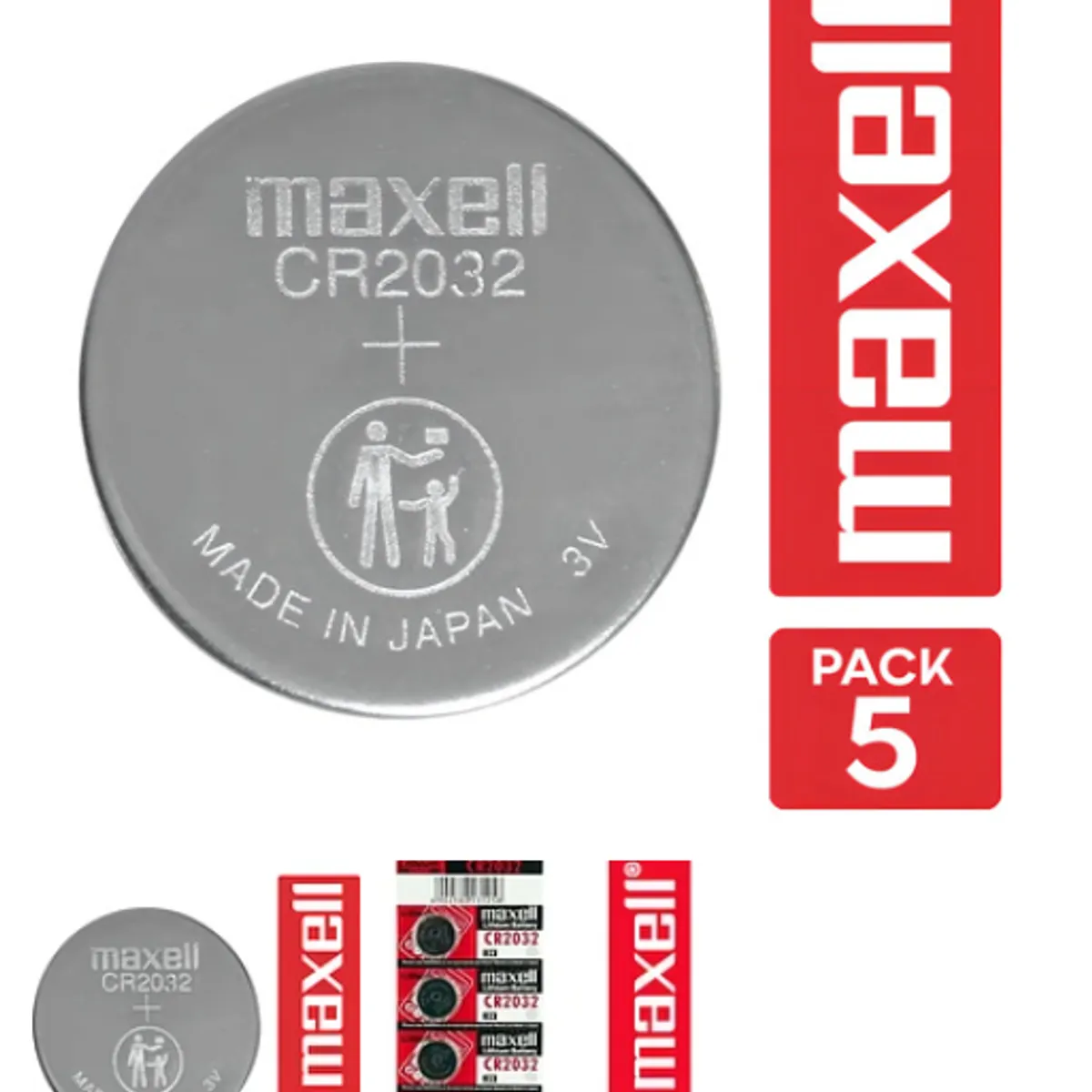MAXELL - Pack Por Tira (5 Pilas Tipo Boton ) / Maxell Cr2032
