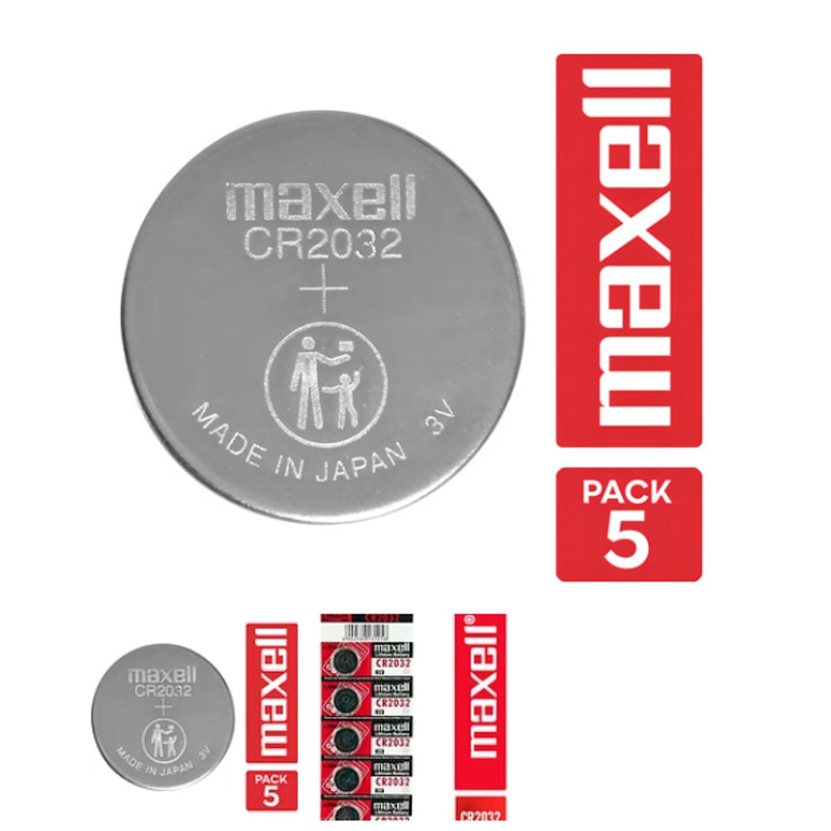 MAXELL - Pack Por Tira (5 Pilas Tipo Boton ) / Maxell Cr2032