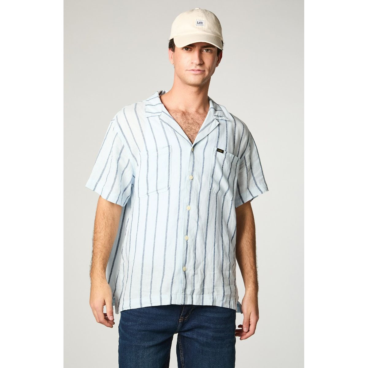 LEE - Camisa Hombre Two Pocket Lino Celeste