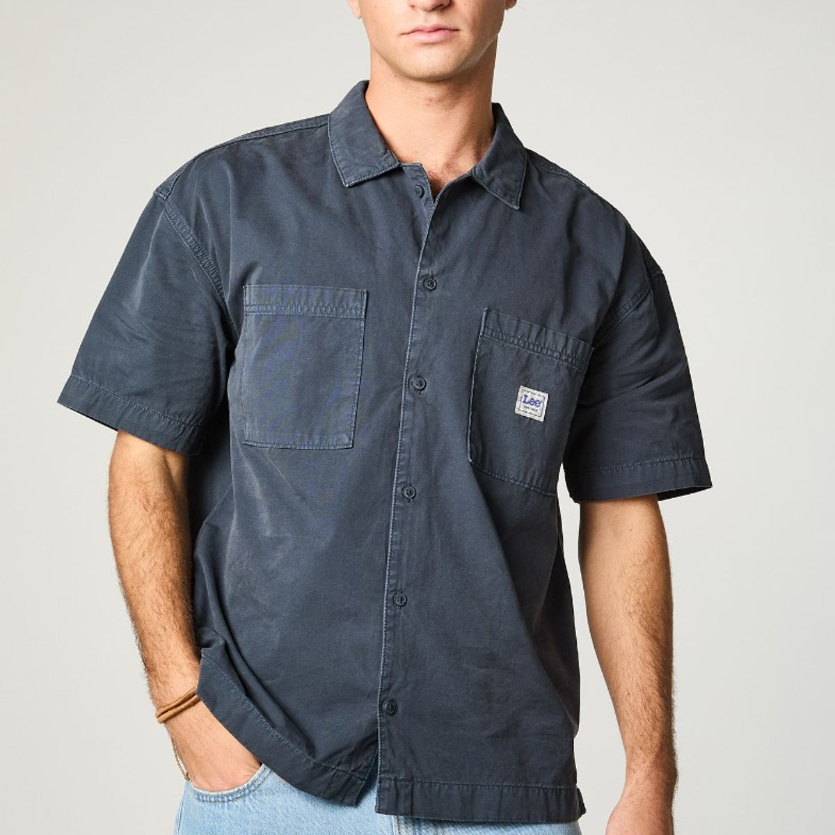 LEE - Camisa Hombre Cotton Lisa Azul