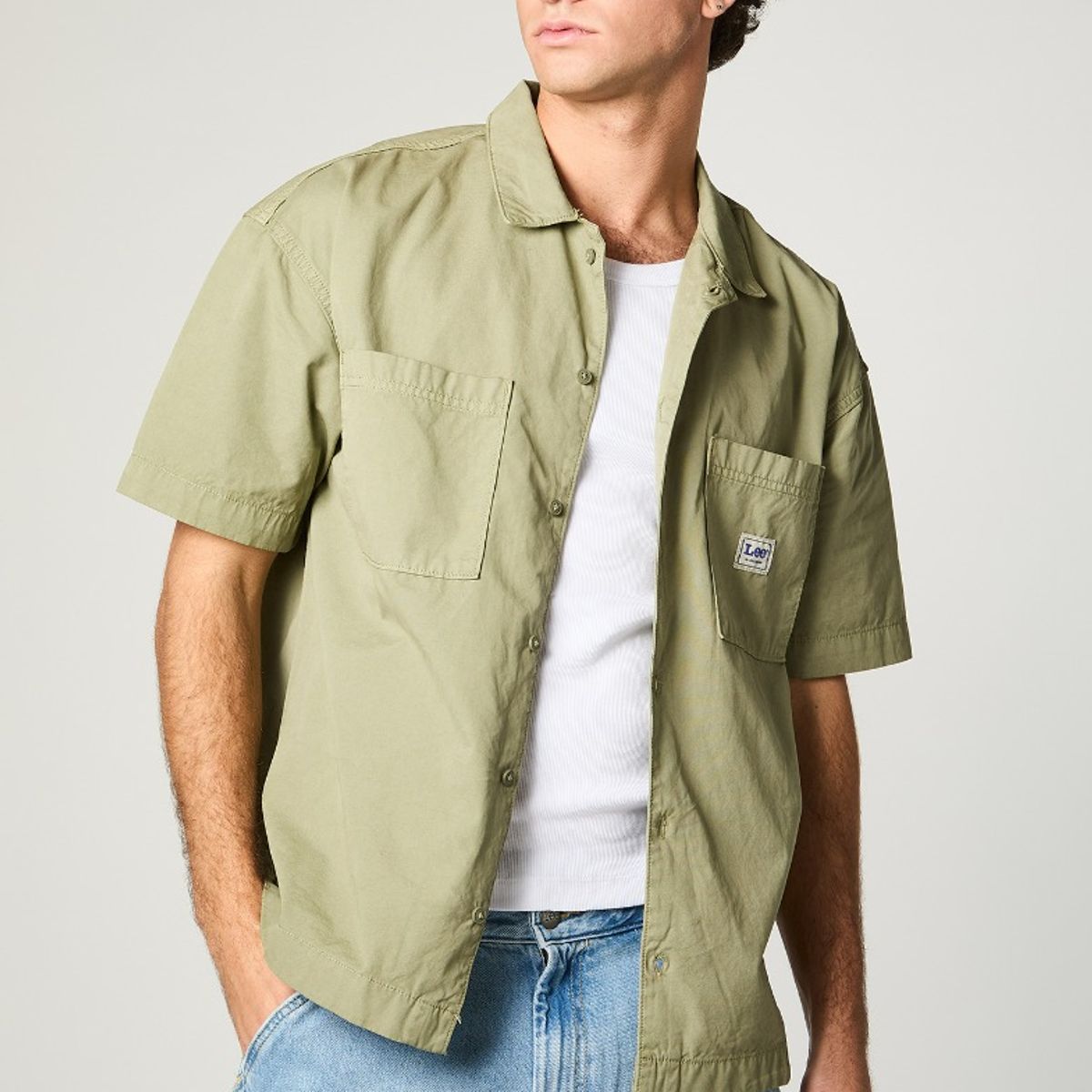 LEE - Camisa MC Hombre Cotton Lisa Verde