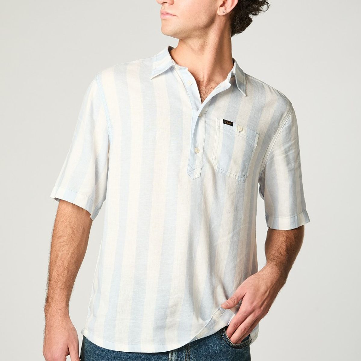 LEE - Camisa Hombre Stripes Lino Celeste