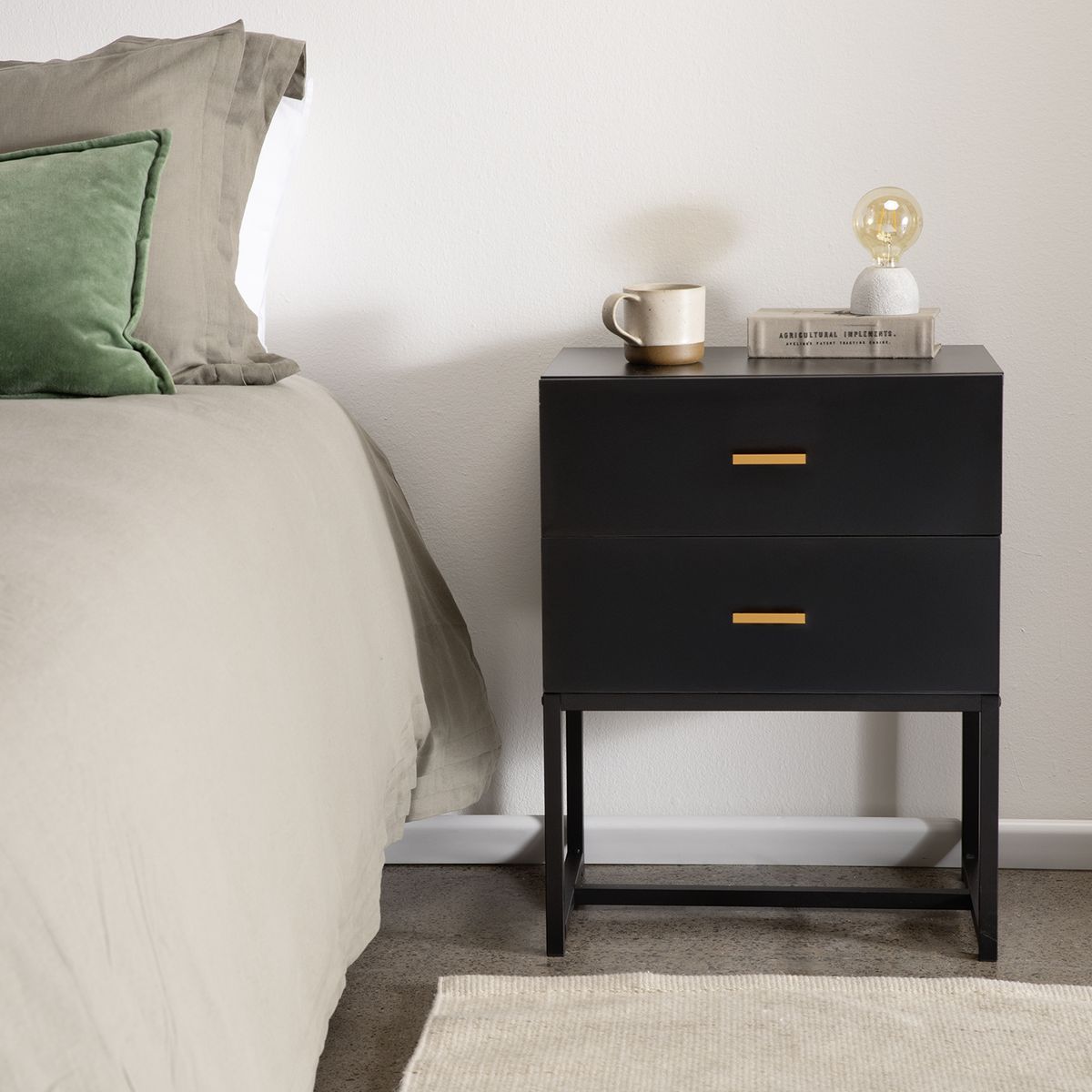 RELAN - Velador Block Relan Moderno Minimalista Con Cajones Negro