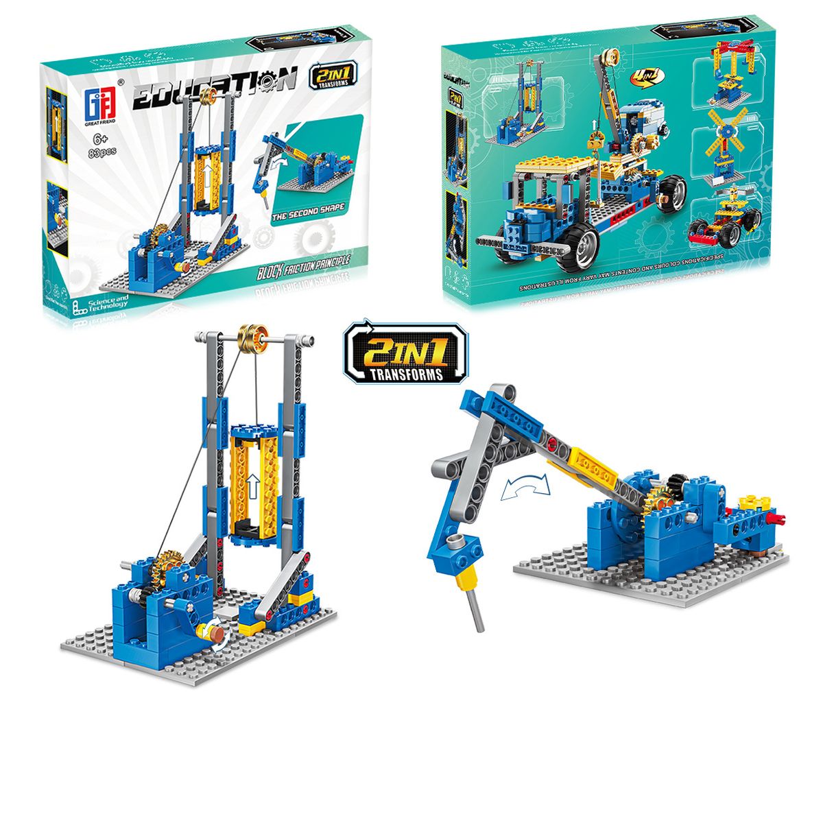 VADELL - Laboratorio De Construcción 83 Piezas Máquinas De Fricción De Bloque 2 en 1