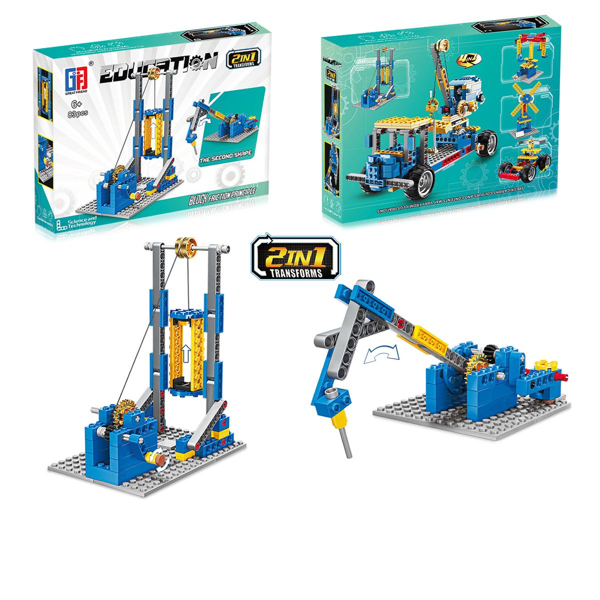 VADELL - Laboratorio De Construcción 83 Piezas Máquinas De Fricción De Bloque 2 en 1