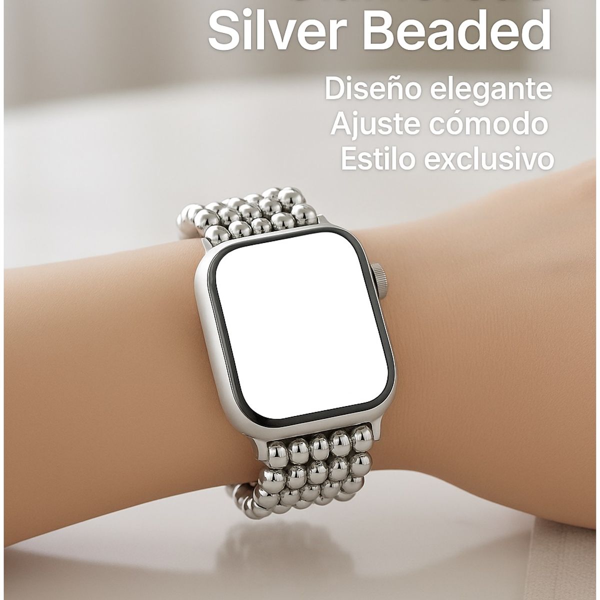 GENERICO - Correa Silver Crystal Beads para Apple Watch Elegancia Metálica y Ajuste Ergonómico 4244 mm