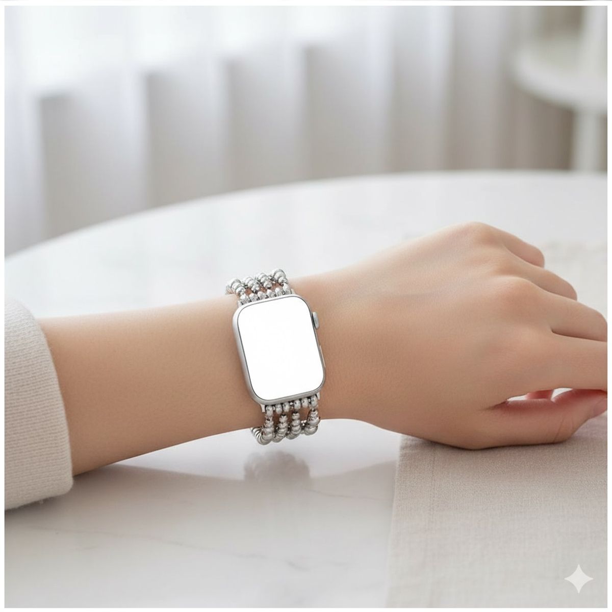 GENERICO - Correa Silver Crystal Beads para Apple Watch Elegancia Metálica y Ajuste Ergonómico 4244 mm