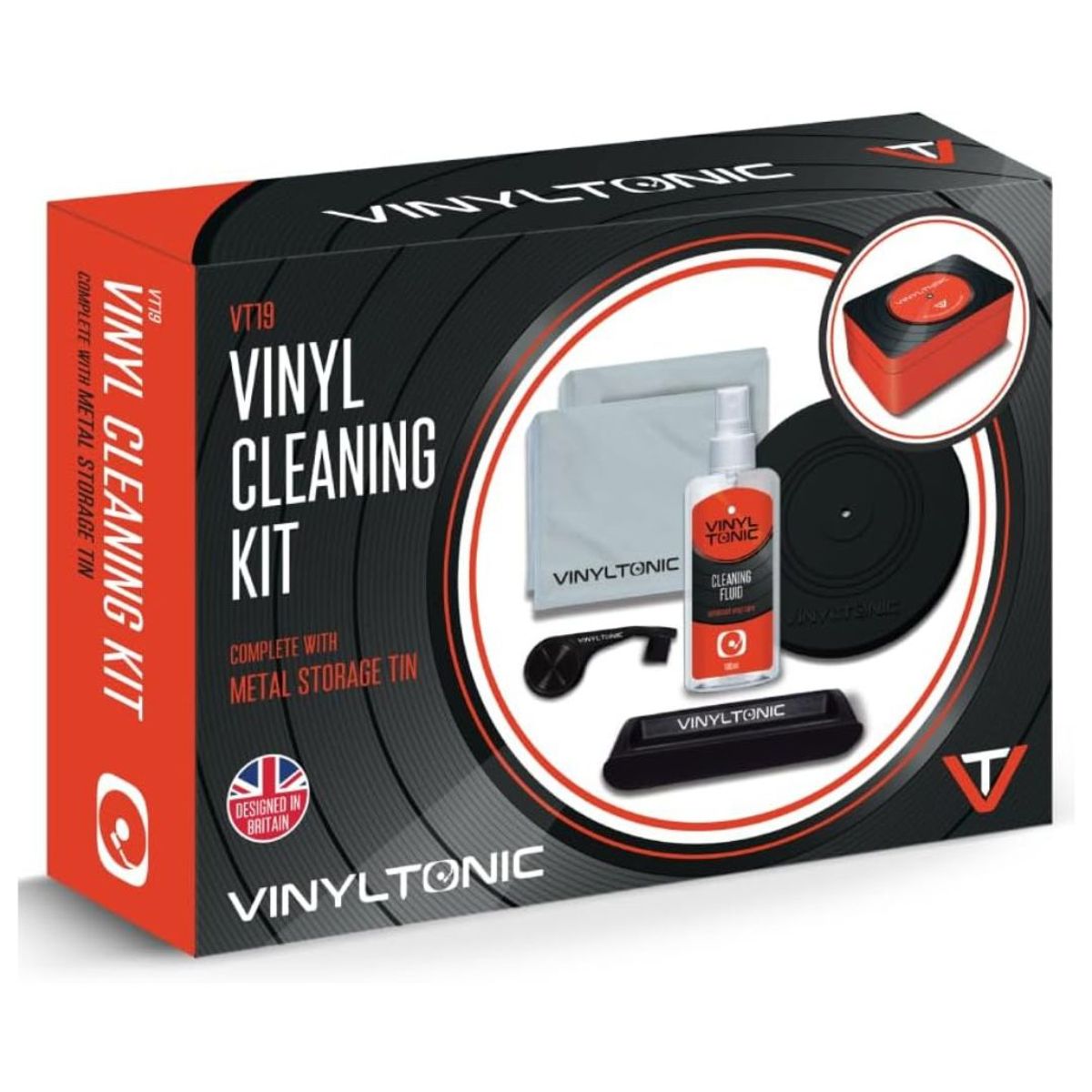 GENERICO - KIT LIMPIEZA DE VINILOS EN CAJA DE LATA (VINYLTONIC) 