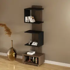 TECNOMOBILI - Estante Librero Alto con Repisas Corchetes 5 Niveles 43.3x139.4x31.5 cm Rústico/Negro