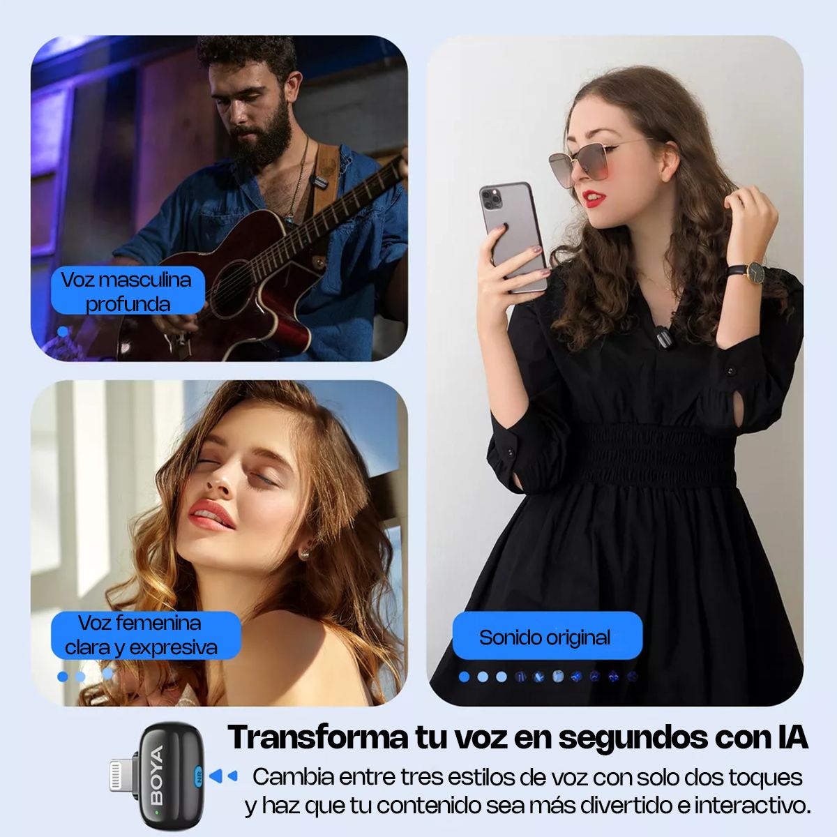 BOYA - Micrófono inalámbrico solapa Boya MINI para iPhone con inteligencia artificial 3 niveles de cancelación de ruido