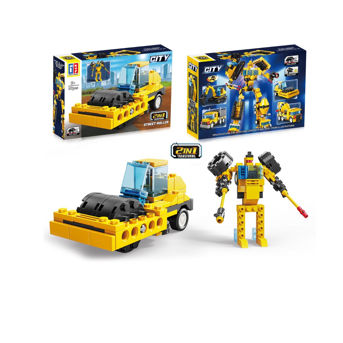 VADELL - Laboratorio De Construcción 97 Piezas Máquina Con Rodillo De Construcción Y Transformer