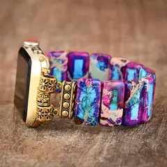STARTECHOFFICE - Correa Elástica Piedras Naturales para Apple Watch 4244mm Diseño Bohemio Gemas Emperador Multicolor