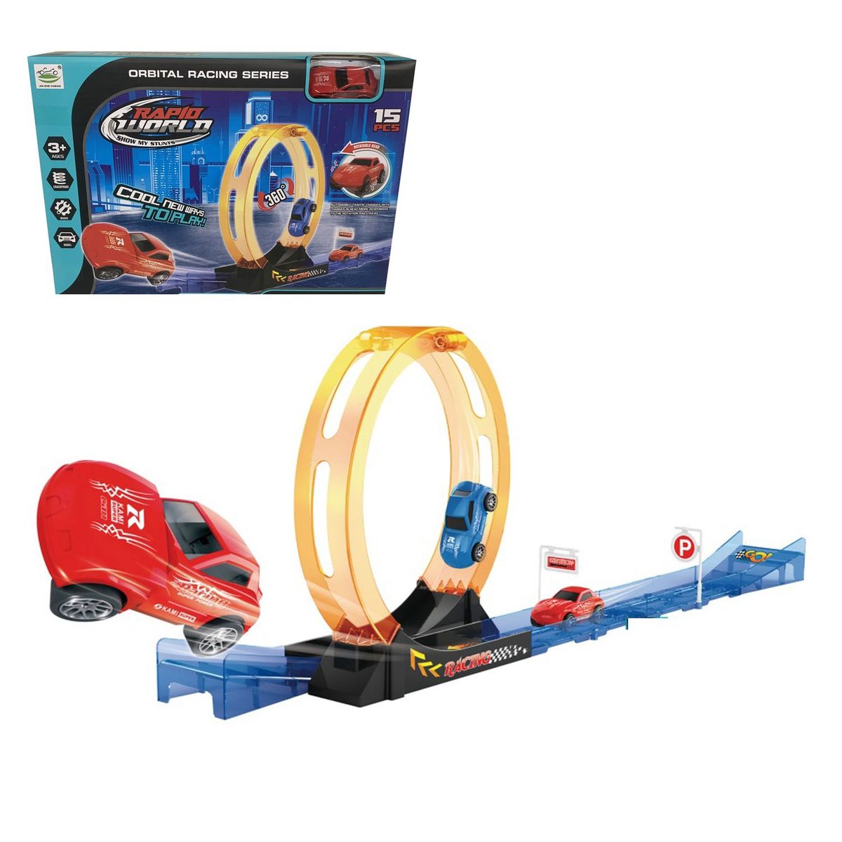 TOYNG - Juguete Pista 15 Piezas 1 Auto Pull Back - Toyng