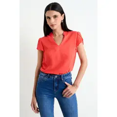 ASH - Blusa Manga Tulipan Mujer Rojo