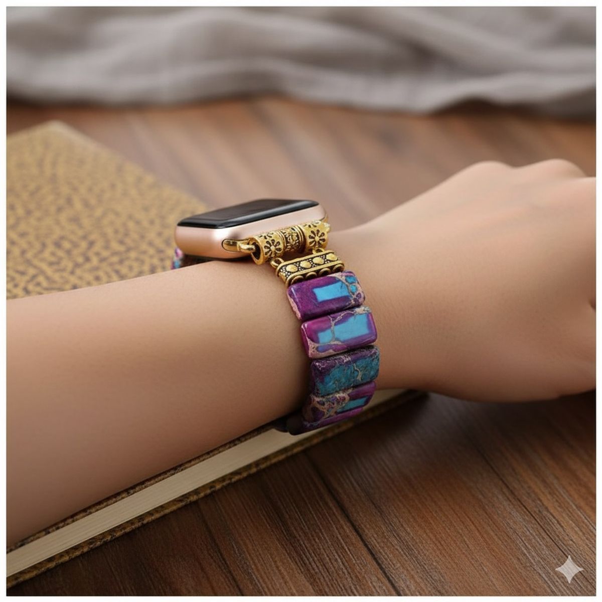 GENERICO - Correa de Piedras Naturales Emperador para Apple Watch 4244 mm  Pulsera Elástica Artesanal