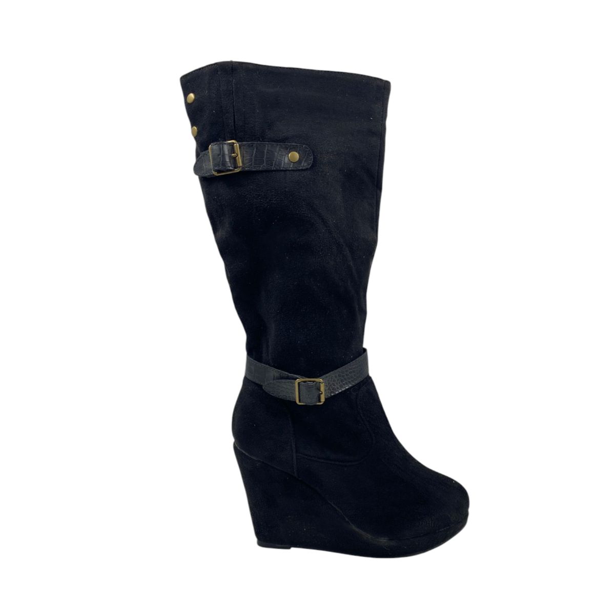 HERIEL - Bota Negra Taco Cuña Mujer