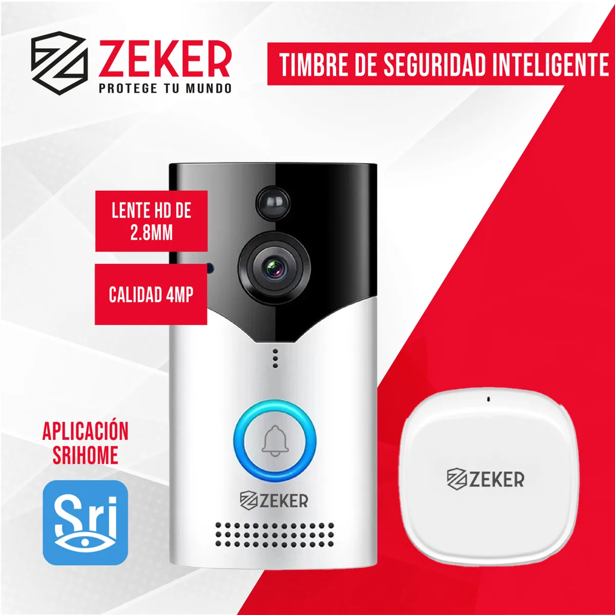 ZEKER - Timbre Inalambrico De Seguridad Inteligente Zeker Camara 4mp HD 2.4Ghz