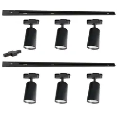 MEGABRIGHT - Lámpara 6 Focos Cilindros Luz Neutra con 2 Riel de 1mt Negro