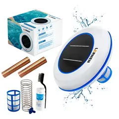 LERNEN - Pack Ionizador Solar Para Piscina + 2 Ánodos de cobre + Accesorios - 130.000 Litros