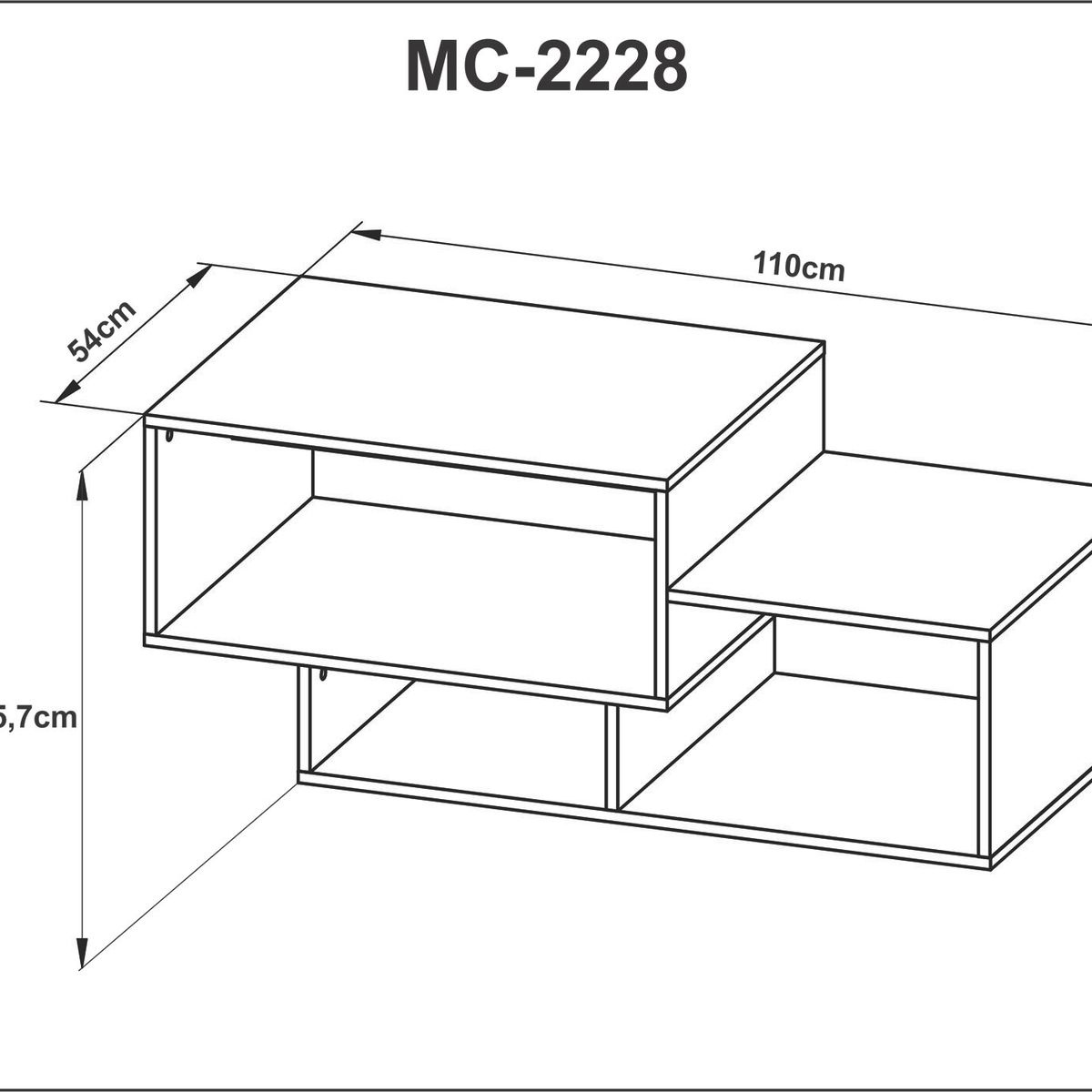 TECNOMOBILI - Mesa de centro nogal blanco 45x110x54 cm