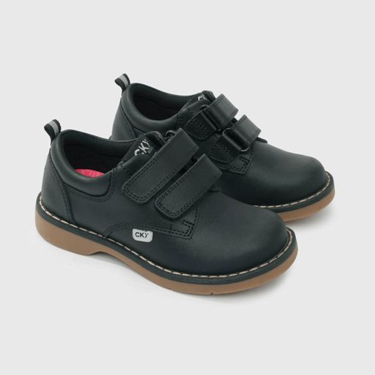 COLLOKY - Zapato Escolar Clásico de Cuero Negro con Velcros